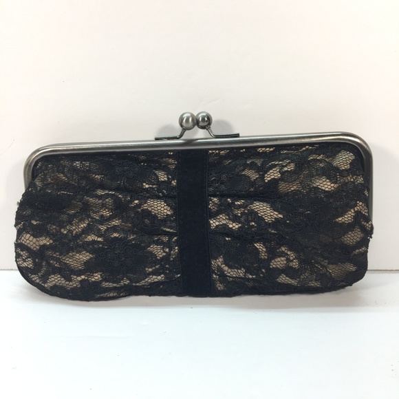 Ann Taylor Loft Clutch Purse Black Lace and Tan with Chain Strap - Picture 7 of 7